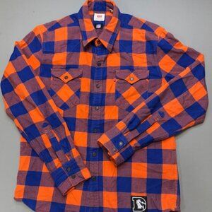 Levi's NFL Denver Broncos Flannel Shirt Mens Small Orange Snap Close Long Sleeve